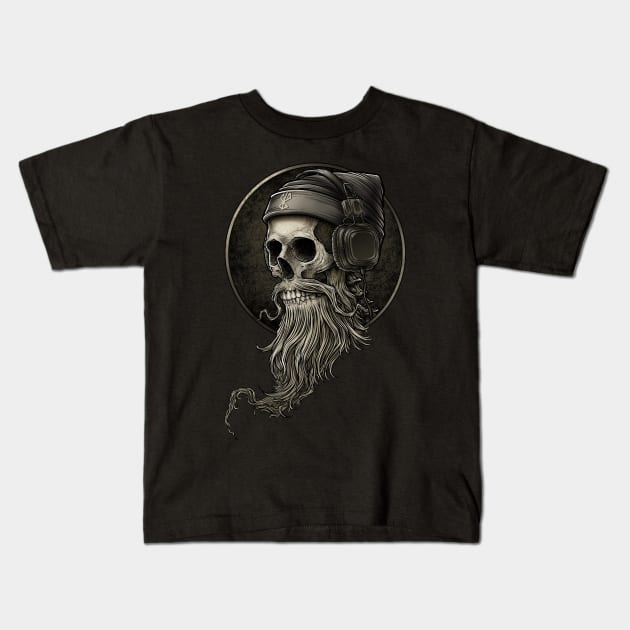 Viking Vintage Skull Beard with Headphone Kids T-Shirt by Winya